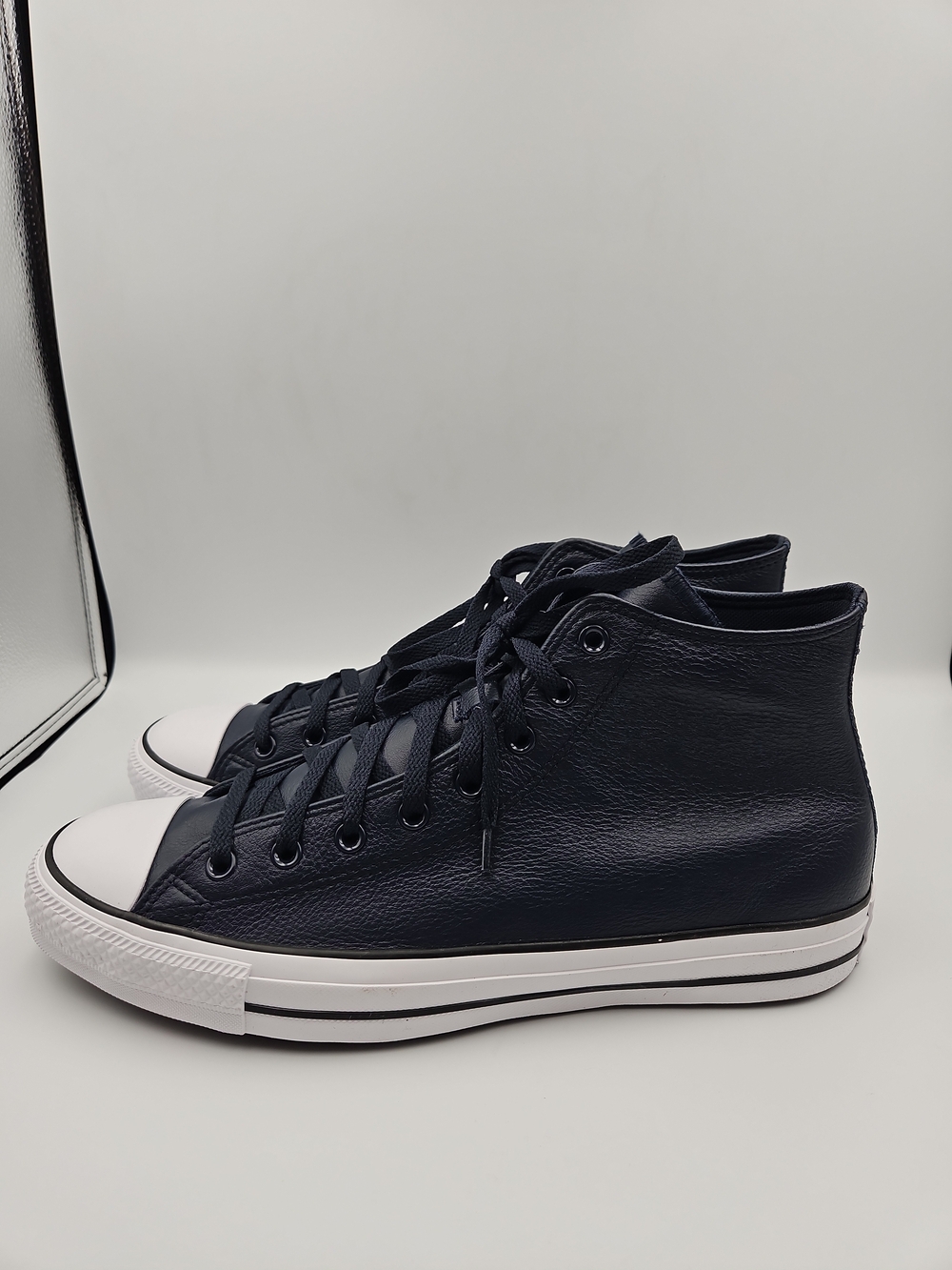 Converse High-Top Sneakers in Dark Navy and White Leather